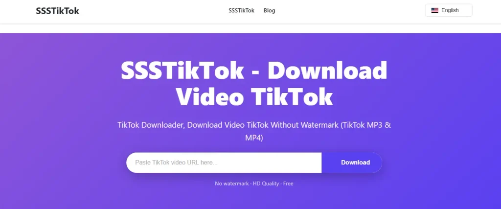 The homepage of SSSTikTok, showing its name "SSSTikTok - Download Video TikTok" and an input field to paste a TikTok video URL to download without a watermark